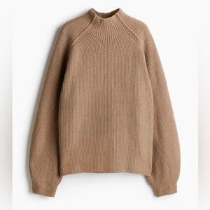 H&M RIB-KNIT MOCK TURTLENECK SWEATER TAN DARK BEIGE LARGE